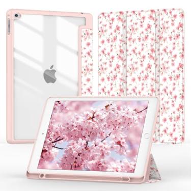 Imagem de Jarviwiin Capa para iPad 6ª/5ª geração 2018/2017, para iPad Air 2/Air 1 (9,7 polegadas), capa com dobra tripla para despertar/hibernar 24,7 cm com parte traseira transparente/suporte para lápis para