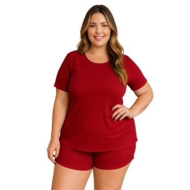 Imagem de Pijama Plus SIze de Suede Canelado Blusa e Short Baby Doll 50 52 54 56