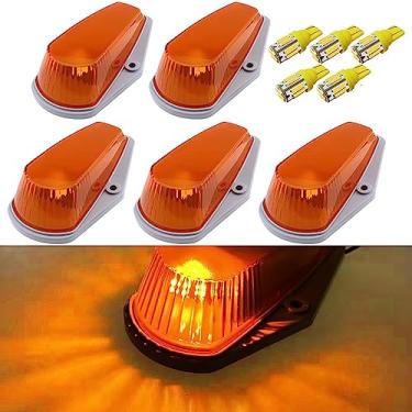 Imagem de WINETIS 5X Luzes Marcadoras de Cabine Candeeiros de Corrida de Teto Tampas de Lente Âmbar + Lâmpadas LED Âmbar 194 168 T10 Compatível com Ford F150 F250 F350 1973-1997 Série F Caminhonete Super Duty