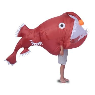 Imagem de jolinov Fantasia inflável de peixe, pescador, tubarão, fantasia de peixe para adultos, fantasias infláveis (vermelho, adulto)