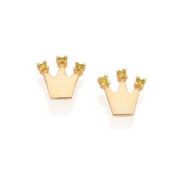 Imagem de Brinco Rommanel Disney Banhado Ouro Coroa Princesa Tiana 527292