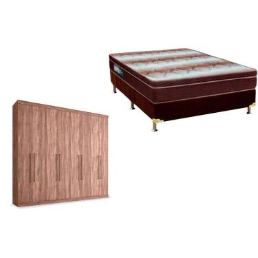 Imagem de Cama Box Casal + Colchão Light Ortobom + Guarda Roupa Master Vip 8.4 Atacama-Jatobá