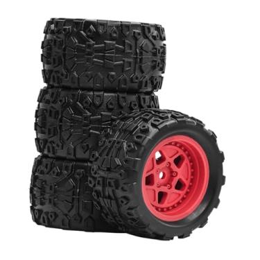 Imagem de Dynwave 4 peças de pneus RC de reposição em escala 1/18, dureza de 50 graus com padrão de dentes, aros de roda de 5 raios, diâmetro de 72,5 mm, Vermelho