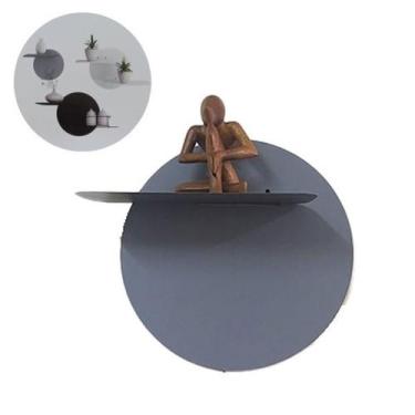 Imagem de Prateleira Decorativa Redonda Cinza 30 cm MDF e Metal - AMG