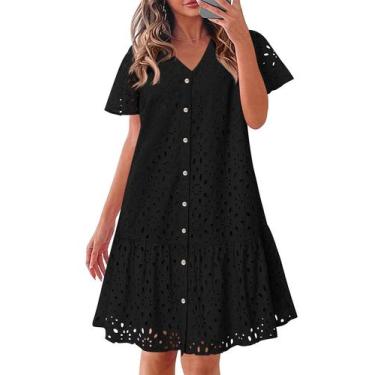 Imagem de Vestido de verão KIRUNDO 2025 com botões e decote em V, renda, preto, 