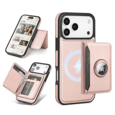 Imagem de Antsturdy Compatível com MagSafe 2 em 1 Capa magnética destacável para celular 17 Pro Max com suporte para AirTag, masculina e feminina, couro sintético com bloqueio de RFID, compartimentos para