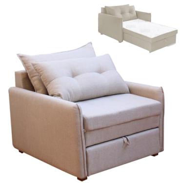 Imagem de Sofá Cama Retrátil Solteiro Linho Estofado com Almofada Montreal (Bege)
