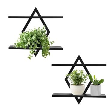 Imagem de Prateleiras flutuantes para parede, prateleira decorativa de parede, prateleira suspensa de 2 camadas para suporte de exibição de armazenamento de plantas, decoração interna para sala de estar