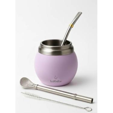 Imagem de BALIBETOV Kit de erva-mate – Inclui copo One Mate e conjunto Bombilla – Conjunto de cabaça e bomba de erva mate térmica de parede dupla de aço inoxidável (palha) - Fácil de limpar e manter (rosa)