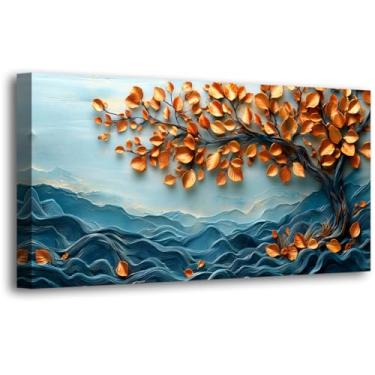 Imagem de Árvore da Vida Imagens Arte de Parede em Tela para Sala de Estar Escritório Quarto Decoração de Parede Folhas Secas Impressão de Arte Moderna Outono Amarelo Cenário Arte Impermeável Pronto para