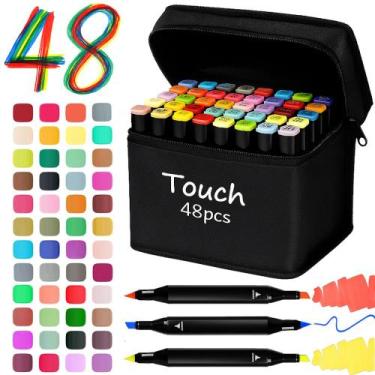 Imagem de Estojo 48 Canetinhas Profissionais Permanentes Dupla Artístico Colorir