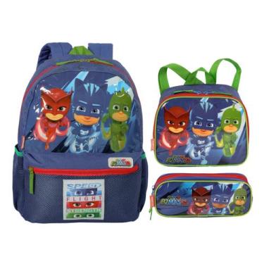 Imagem de Kit Mochila de Costas G + Lancheira + Estojo Sestini Pj Masks, Azul