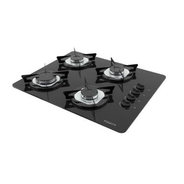 Imagem de Fogão Cooktop 4 Bocas Mesa Em Vidro Preto Fogatti Inox 27000101-00 Bivolt