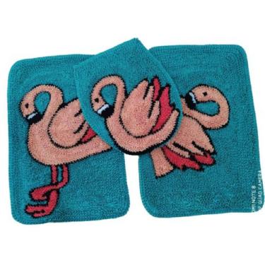 Imagem de Jogo de tapete banheiro FLAMINGO Frufru 3 peças - VALENTINA CONFECÇOES