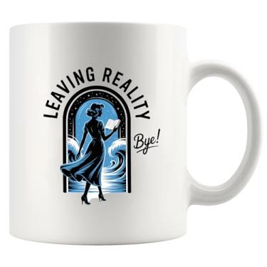 Imagem de Panvola Leaving Reality Entering Fiction Book Lover Gifts Book Readers Gifts For Women Bookworm Bibliophile Librarian Sister Girlfriend Wife From Husband Boyfriend Dad Mom Ceramic Mug 325 ml Branco