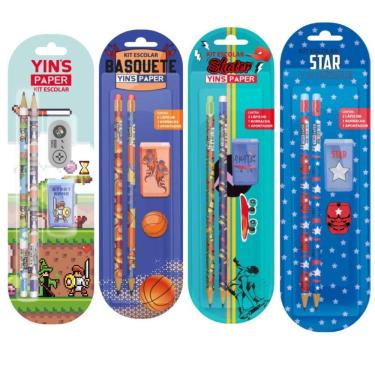 Imagem de Kit Escolar Papelaria Menino 16 Itens 4 Kits Game Astronauta