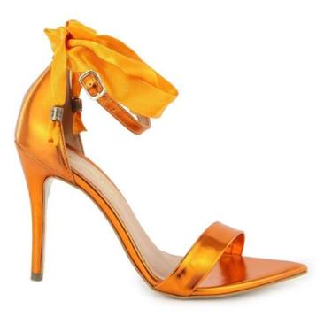 Imagem de Sandália VL Cetim Metalizada Bico Folha Salto Fino 10cm - Vitória Lugo