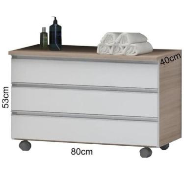 Imagem de Gaveteiro De Banheiro 3 Gavetas Com Rodinhas 80cm Marrom e Branco Arte