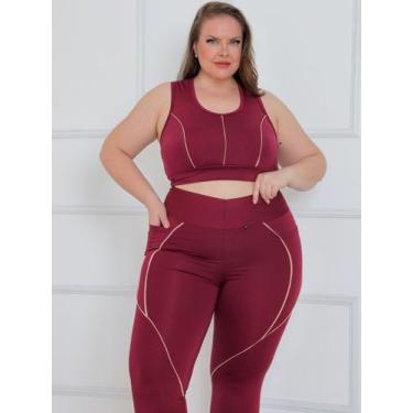 Imagem de Conjunto Fitness Feminino Plus Size Vinho G1 48-50 Top e Legging com B