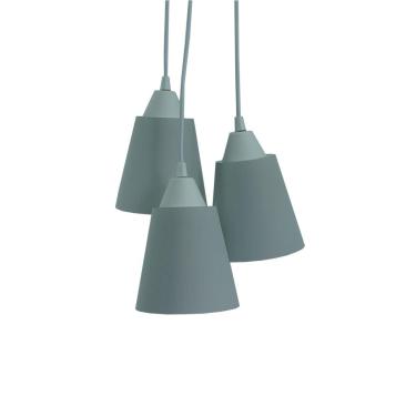 Imagem de Lustre Pendente Luminária Teto Tecido Cacho 3 Cúpulas Cinzas Bivolt