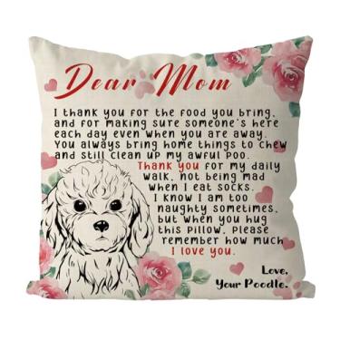 Imagem de Tian Zhun Capas de travesseiro Poodle Mom Gifts 45,7 x 45,7 cm Best Poodle Mom Fronha para amantes de cães Fazenda Almofadas de almofada de sofá para decoração de sofá de casa