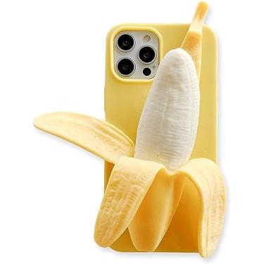 Imagem de Yatchen Capa fofa de desenho 3D compatível com iPhone 17 Pro Max, capa protetora de silicone de descompressão macia e divertida exclusiva com design de banana ultrafina, antiderrapante, à prova de