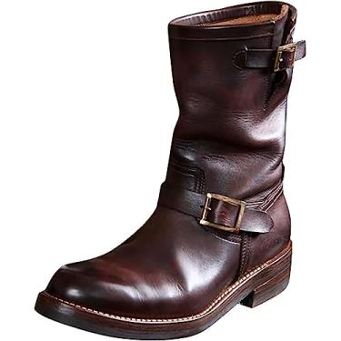 Imagem de Botas masculinas vintage de caubói estilo caubói de salto grosso, couro PU, botas de caubói forradas com pele, botas de inverno quentes, Vinho, 12