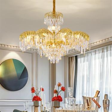 Imagem de Lustre de Cristal de Luxo Europeu LED Criatividade Americana Ouro Sala de Estar Restaurante Quarto Hotel Villa Duplex Construção Lâmpada Pendente (B 8 luzes)