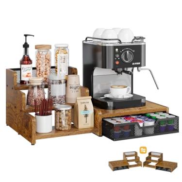 Imagem de Bliesosfud Organizador de estação de café com suporte de copo K, capacidade para 28 cápsulas, suporte de xarope de 3 camadas com gaveta de suporte de cápsulas de café, bancada organizadora de café