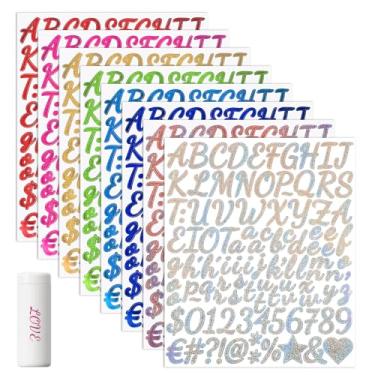 Imagem de 8 folhas de adesivos de letras com glitter, adesivos coloridos de 2,5 cm do alfabeto e número de vinil autoadesivo para garrafa de água para scrapbooking, decoração de sala de aula, artesanato DIY