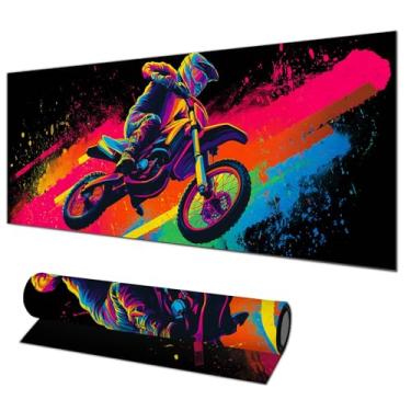 Imagem de HOMETITUTE Tapete de mesa GG 81,5 x 29 cm neon para jogos de motocicleta, tapete de mouse grande estendido, antiderrapante, para computador, à prova d'água, para escritório, casa, acessórios para