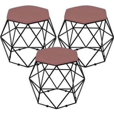 Imagem de Kit 03 Puffs Aramado Preto Six L02 Suede Rosê - LYAM DECOR