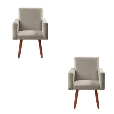 Imagem de Kit 2 Poltronas Decorativas Cadeiras Nina Veludo Chocolate Marfim