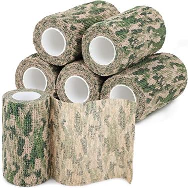 Imagem de Treaful Fita de camuflagem de grama, bandagem protetora de camuflagem aderente de 6 rolos para acampamento militar ao ar livre, fita fosca de 10 x 4,5 m para pistola de atirador reflexiva espingarda câmera scooter ferramentas