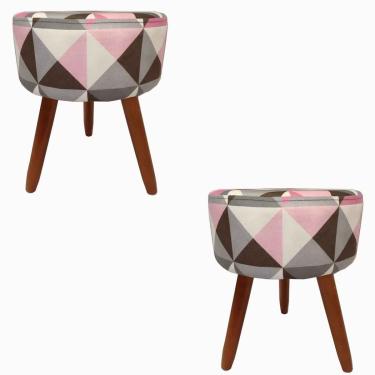 Imagem de Kit 2 Puffs Decorativos Milão Pé Palito Triângulos Rosa