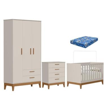 Imagem de Quarto De Bebê Flip Com Cômoda Gaveteiro Areia Acetinado Com Colchão Ortobom - Reller