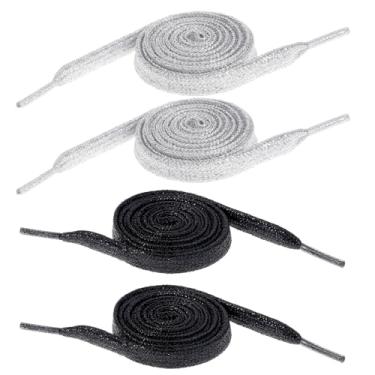 Imagem de Aysatogc 2 pares de cadarços de strass para sapatos, cadarços com glitter para tênis, cadarços de fita para cordão, substituição para tênis, botas de skate, sapatos esportivos, botas masculinas e