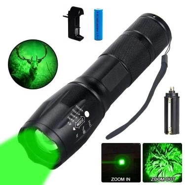 Imagem de Lanterna Led Luz Verde T6 Tatica Caca Pesca Zoom Alta Luminosidade Militar Profissional Recarregavel Perfeita Para Suas