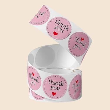 Imagem de Rolo de adesivos Thank You - 500 peças, etiquetas redondas de 2,5 cm para embalagens de pequenas empresas, envelopes, sacolas de presente - Design rosa fofo com coração