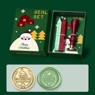 Imagem de Conjunto de carimbos de cera de Natal com dois bastões de cera para cartões de Natal, convites de festa, envelopes de cartas, cartões de felicitações, presentes