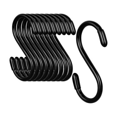 Imagem de auxlihi Pacote com 12 ganchos revestidos de vinil resistentes de 7,5 cm para pendurar – antiderrapantes, ganchos de metal preto para armário, cozinha, banheiro e jardim – Ideal para plantas, vasos