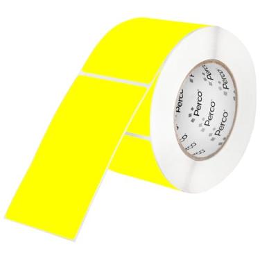 Imagem de Perco Etiquetas adesivas perfuradas amarelas fluorescentes de 7 x 12 cm — 150 adesivos/rolo — com adesivo permanente para gerenciamento de inventário, codificação de cores, caixas de mudança, varejo