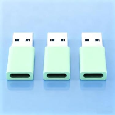 Imagem de Adaptador USB para USB C (pacote com 3) Conversor de cabo carregador tipo C para USB A para MacBook Pro, Samsung Galaxy, smartphones, laptop, carro e mais, verde