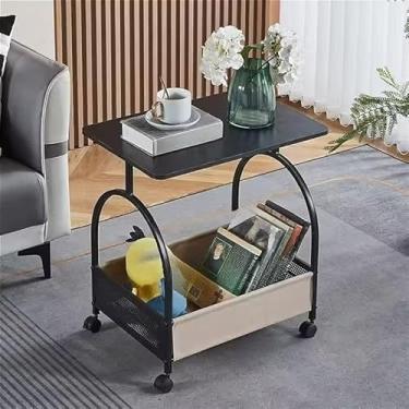 Imagem de Mesa lateral para sofá, sala de estar, mesa de centro, mesa pequena,mesa de canto móvel para varanda(A-preto)