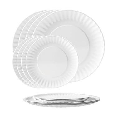 Imagem de TP Conjunto de 8 pratos de jantar de melamina, pratos de sobremesa de salada de 20 cm e pratos de jantar de 26,7 cm, conjunto de utensílios de jantar para 4, internos e externos, branco