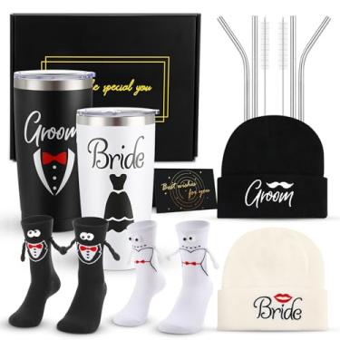 Imagem de Fingertip WD Presentes de casamento presentes de noivado para casais incluem gorros de 590 ml meias magnéticas de mãos dadas