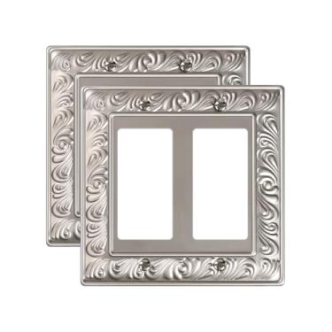 Imagem de TREEWELL Pacote com 2 placas decorativas duplas, placas decorativas para interruptores e capas de tomada, 2 placas de parede de metal níquel acetinado resistente à corrosão