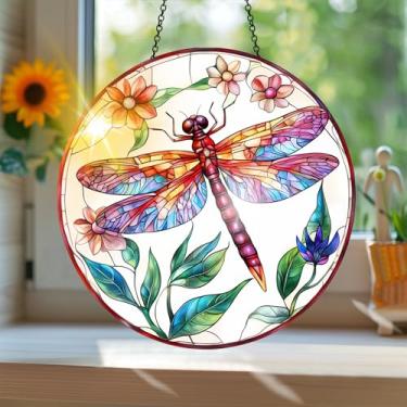 Imagem de Acrílico colorido Suncatcher, apanhador de sol estilo vitral impresso libélula com reflexos de arco-íris, decoração de janela suspensa, decoração de parede, ornamentos de Natal uso interno e externo