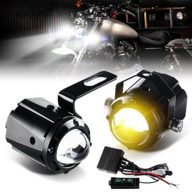 Imagem de Sidaqi - Luzes de neblina de motocicleta âmbar branco com função de detecção, 6 modos com suportes de montagem, chicote de fios à prova d'água, kit de luzes auxiliares, luzes de direção para