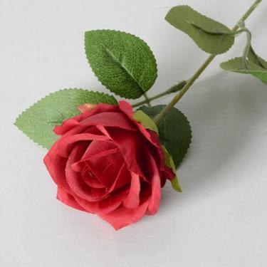 Imagem de 6 peças de flores artificiais - flor de seda com folhas rosas vermelhas arranjos florais falsos para casa de banho escritório mesa centro de mesa prateleira decoração de casamento